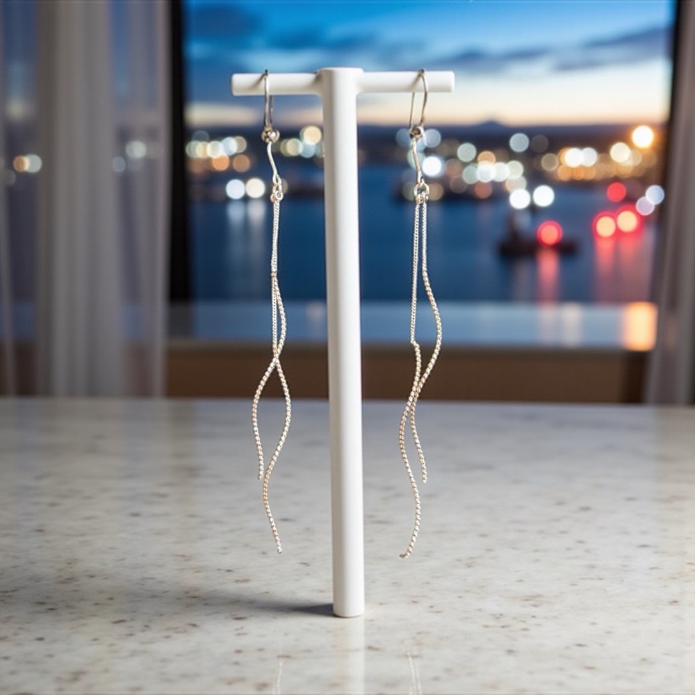 Silver Twisted Dangle Earrings